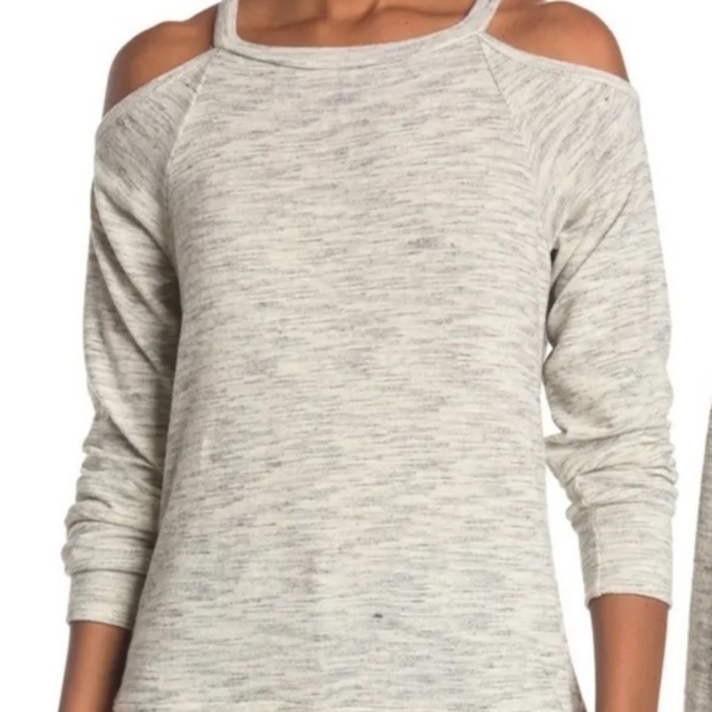Go Couture sweater women’s Cold Shoulder Knit TopTunic Slate long sleeve Sz M